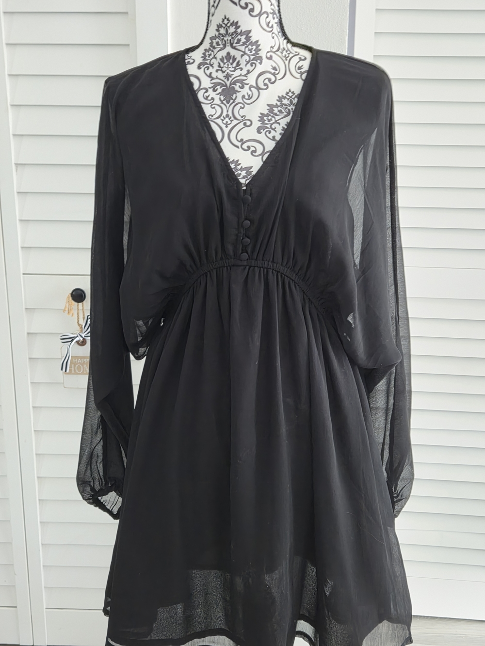 A New Day Black Sheer V-Neck Babydoll Dress (Target Brand)